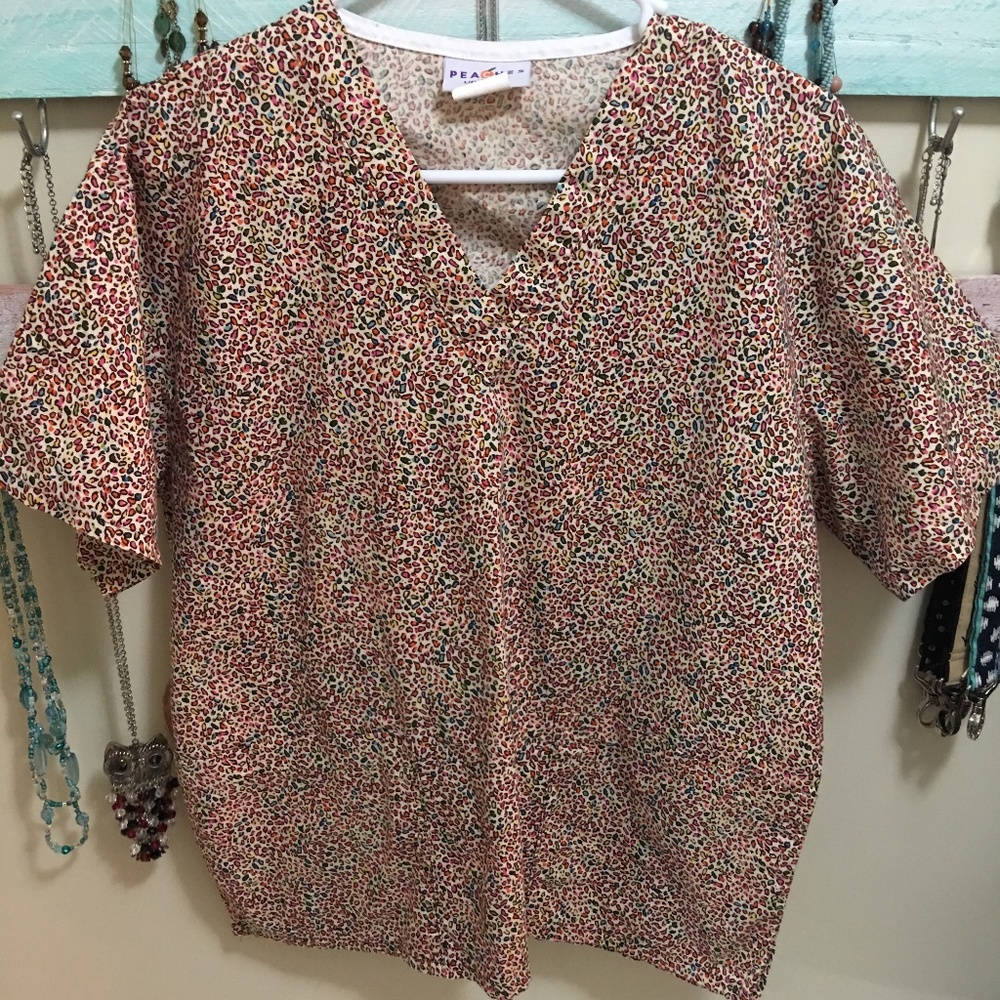 Colorful Leopard Print Scrub Top